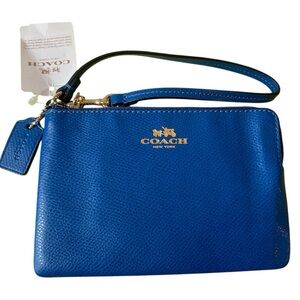 Small Blue Pebble Leather Coach Wristlet NWT